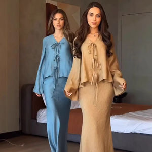 Elegante e Modesto Set Abaya di Lusso a 2 Pezzi con Laccetti, Abito Lungo Casual Estivo per Donne Musulmane, Stile Dubai <span class=keywords><strong>Turchia</strong></span> 2026 - Product Image 1