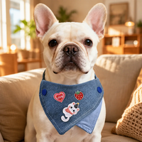 Bandana en jean uni pour animaux de compagnie, broderie DIY, foulard personnalisé avec patch pour chiens et chats, accessoires pour animaux de compagnie en gros