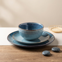 Service de vaisselle en grès nordique EKA, glaçure réactive bleue, ensembles de vaisselle, vaisselle en céramique en gros pour la maison