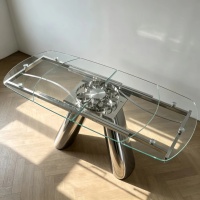 Table en verre avec base en acier inoxydable, style italien, luxe léger, moderne, rectangulaire, pour la maison, bureau d'art, salle à manger