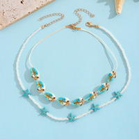Ensemble collier et bracelet de cheville 2 pièces, coquillages cauris et perles d'imitation avec étoiles de mer, bijoux océaniques perlés, cadeau pour femme