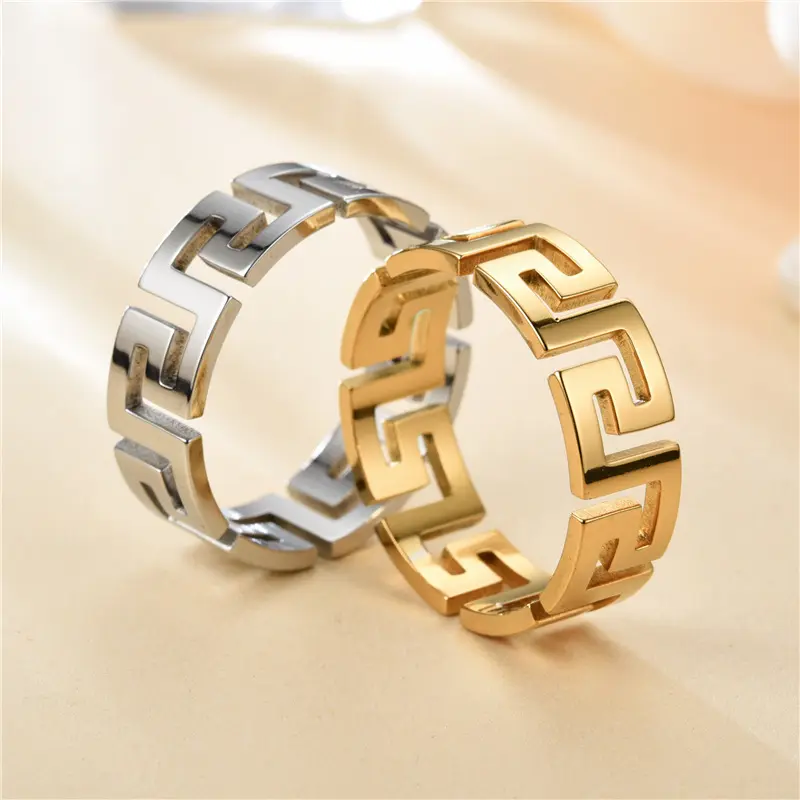 Anelli cavi in acciaio inossidabile di alta qualità da 8mm placcati in oro anello Hiphop Unisex gioielli da dito di moda