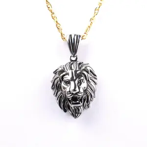 Mode métal bijoux tête de Lion pendentif breloques en acier inoxydable hommes colliers Cool Lion visage pendentif collier bijoux