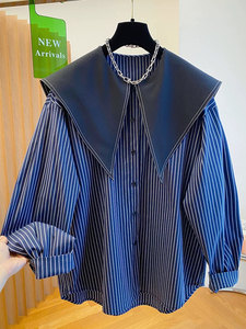 Boutique Großhandel 2026 Frühling Neue Modische Französische Puppenkragen-Bluse mit Langen Ärmeln und Lässigem Gestreiftem Design für Damen - Product Image 2