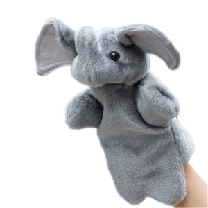 Marioneta <span class=keywords><strong>de</strong></span> elefante <span class=keywords><strong>de</strong></span> peluche rosa con colmillos marrón oscuro, pelo corto gris claro y terciopelo gris oscuro - Product Image 1