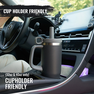 32oz Handle Stainless Steel Tumbler Cup Holder Friendly <b>Double</b> <b>Wall</b> Vacuum Insulated Leak Proof Straw Travel <b>Mug</b> BPA Free - Product Image 3