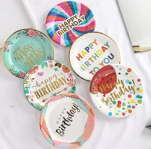 7 inch color paper plate printing hot stamping birthday party supplies Europe and the United States disposable paper plate