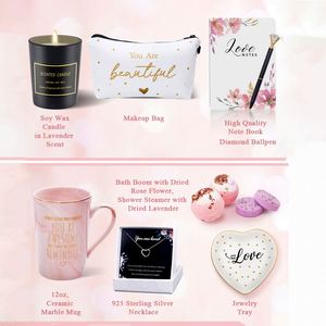 ชุดของขวัญสปาสำหรับวันเกิด พร้อมแก้วกาแฟเซรามิก ถาดใส่เครื่องประดับ สร้อยคอเงิน เทียนหอมจากถั่วเหลือง กระเป๋าเครื่องสำอาง ของขวัญคริสต์มาสสำหรับผู้หญิง - Product Image 2