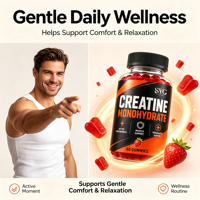SYC BIO Créatine Monohydrate Gummies Complément Quotidien pour le Bien-être Musculaire 60 Comprimés Fraise 1250mg Fabrication Personnalisée