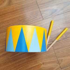 Wholesale Geometric Triangle Painted Wooden Floor Three-tone <b>Drum</b> Double Side Solid Wood <b>Drum</b> With Wood Mallets - Product Image 2