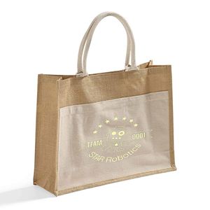 Luxury Custom Print Grill Bar <b>Large</b> Jute Tote <b>Bag</b> With Front Patch <b>Canvas</b> Pocket Packaging Gift <b>Bag</b> - Product Image 2
