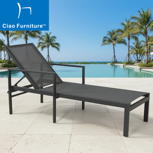 Chaises longues de <span class=keywords><strong>piscine</strong></span> en aluminium noir pour <span class=keywords><strong>hôtel</strong></span>, mobilier de terrasse extérieur - Product Image 1