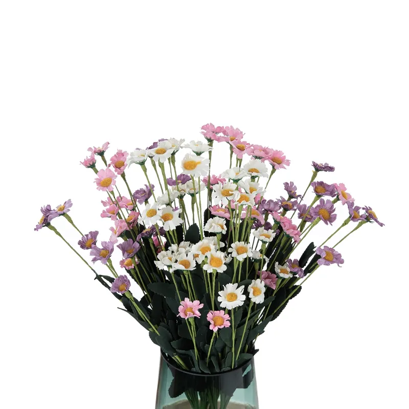 MW09905 인기있는 인공 꽃 꽃다발 PE 노란색 15 헤드 데이지 장식 꽃