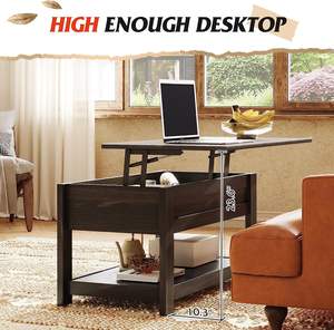 Bàn nâng hiện đại Bàn cà phê với kệ lưu trữ và ngăn ẩn Bàn cà phê mộc mạc màu đen - Product Image 5