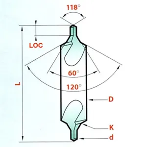 # 15 # 16 forets de centrage HSS combinés et à fraiser, type 60 degrés, DIN333 Forme B - Product Image 5