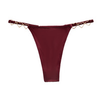 ZZ277 String taille basse à paillettes avec anneau d'amour en ruban argenté, sans couture, amusant et sexy