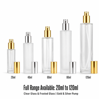 Flacon pulvérisateur en verre dépoli transparent pour brume fine, 20ml, 30ml, 50ml, 80ml, 100ml, avec pompe dorée ou argentée, pour toner, essence, brume faciale, cosmétique