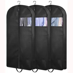Hot sale Hanging Garment Bags for Storage Coat Covers Closet Dress 60 Inch Black Cloth Garment Bag with Zipper and Clear Window