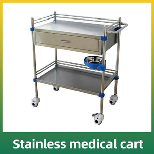 Ziekenhuis Roestvrij Staal Met Twee Lade Medische <span class=keywords><strong>Instrument</strong></span> Trolley, Verpleging Roestvrijstalen Trolley - Product Image 2