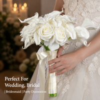 Eleganter Elfenbeinfarbener Künstlicher Rosen- und Calla-Lilien-Tropfenstrauß mit Spitze und Satinband für Hochzeitszeremonie, Foto-Requisiten und Hochzeitsdekoration