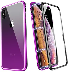 cadre en aluminium cas iphone xs max Suppliers-Ruizhike — coque de téléphone portable, avec cadre métallique en aluminium, verre trempé Double face, Protection à 360 degrés, dégradé magnétique, pour iPhone XS Max