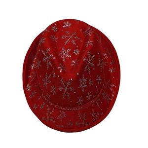 Sombrero Fedora Rojo Navideño con Estampado de Copos de Nieve, Sombrero de Invierno Unisex para Fiestas - Product Image 1