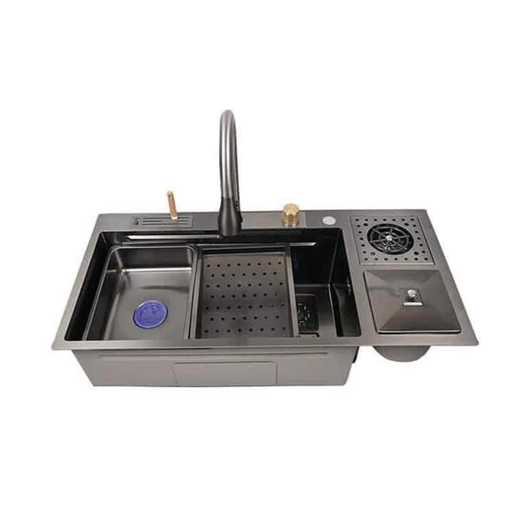 不锈钢水槽瀑布降雨单碗厨房水槽