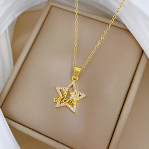 Collana Trendy color oro 18K con Design a cinque punte con abbaglianti pietre di Zirconia sulla catena della clavicola - Product Image 1
