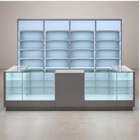 Comptoir de vitrine en verre trempé à vision intégrale pour magasin de détail, éclairage LED personnalisé, unité d'étagère murale écologique