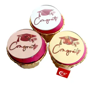 TX Senior Congrats Mirrored Gold Disc Cupcake Topper Mirror Cake Charm Engraved Sentiment Discs Baker Custom Graduation