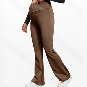 Pantalon de yoga de maternité <span class=keywords><strong>taille</strong></span> haute avec bande de soutien croisée pour le ventre, pantalon évasé ajusté, leggings de <span class=keywords><strong>grossesse</strong></span> automne-hiver pour femme - Product Image 6