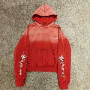 Sweat-shirt à capuche réversible avec appliqué imprimé personnalisé, en molleton français lourd, délavé à l'acide, délavé au soleil, pour homme, printemps - Product Image 1