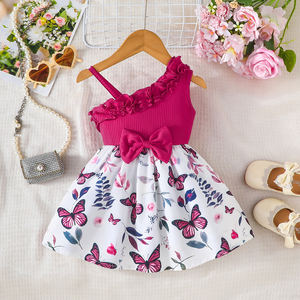 Squisito abito senza maniche da ragazza <span class=keywords><strong>con</strong></span> motivo a farfalla <span class=keywords><strong>con</strong></span> bordo volant abbigliamento per bambini per feste all'ingrosso - Product Image 1