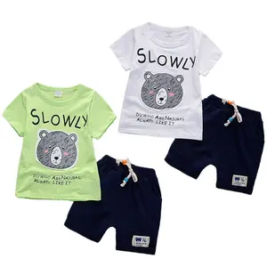 SS-735B Pakaian Butik Anak-anak Desain Terbaru Pakaian Olahraga Setelan Pakaian Anak-anak Bayi Laki-laki Pakaian Musim Panas 2 Buah Set