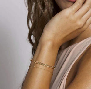 Pulseras de cristal de cadena cubana para mujer, clip de papel en capas ajustable de acero inoxidable, oro de 18K, venta al por mayor - Product Image 3