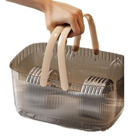 Panier de rangement transparent en plastique de style nordique avec poignée pour salle de bain, lavage, bain et utilisation sur bureau
