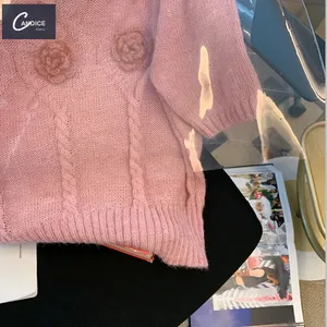 Candice-suéter bordado de manga corta para mujer, top corto acanalado, color rosa y blanco