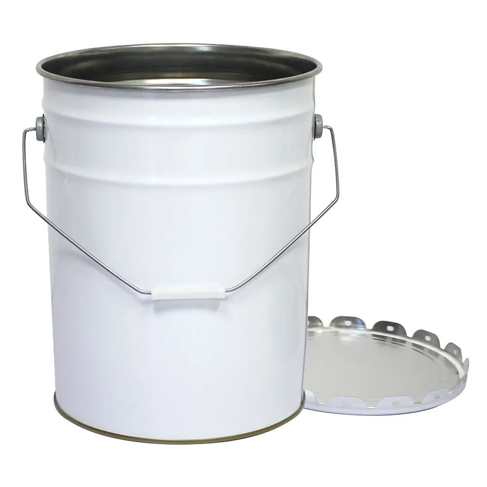 Seau de peinture rond en métal personnalisé de 20 litres avec couvercle à cosse Poignée en métal pour fûts de stockage de produits chimiques Seaux et barils