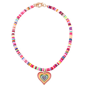 Collar de Corazón con Cuentas de Arcilla Polimérica Arcoíris para Mujer, Regalo, Joyería de Moda, Origen Yiwu - Product Image 5