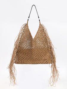 2025 yeni moda sınır ötesi popüler papirüs dokuma hasır çanta kadın geometrik açık omuzdan askili çanta Polyester sonbahar - Product Image 2