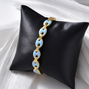 exquisite interlocking link <b>crystal</b> bulk wholesale 18k gold durable light blue enamel anti-rust fashion polished daily <b>bracelet</b> - Product Image 4