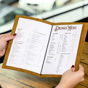 Porte-menu en cuir véritable de luxe, porte-menu double face, vente en gros, couverture de menu de restaurant, menu personnalisé, ALM-0062 - Product Image 1