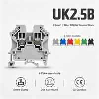Bloc de bornes sur rail DIN UK2.5B en laiton à vis, connecteur de câble 2,5 mm² 32A, gris, bleu, rouge, barrette de connexion électrique traversante