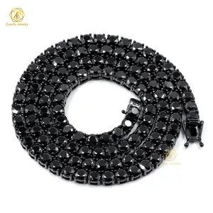 Hiphop Jewelry 925 Sterling Black Gold Plated 3mm 4mm 5mm 6.5mm Black Moissanite Tennis Chain For Men Women