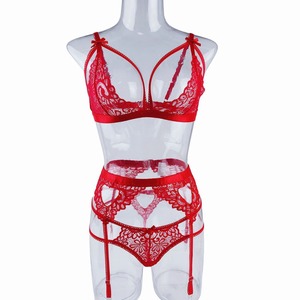 Lencería de encaje bordada con lazo estilo europeo y americano, calcetines colgantes, conjunto de tres piezas de ropa interior femenina, gran venta. - Product Image 6