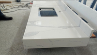 Comptoirs de salle de bain en quartz blanc double préfabriqués et comptoirs de cuisine en quartz blanc Calacatta