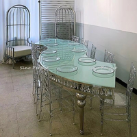Salle à manger banquet personnalisé table en acier inoxydable Table demi-lune en serpentine pour salle de mariage