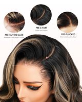 Perruque Bob avec raie latérale en C, cheveux vierges, HD, avec cordon de serrage, densité 250, pré-épilée, pré-coupée, sans colle, balayage, ondulations souples