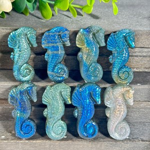 Natural gemstones labradorite <b>Crystal</b> healing Stone with strong flash labradorite seahorse carvings - Product Image 2
