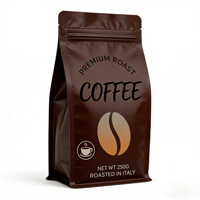 Sachet d'emballage pour café vide en papier compostable imprimé sur mesure, avec fermeture éclair, fond plat, debout, en kraft, avec valve et fermeture éclair